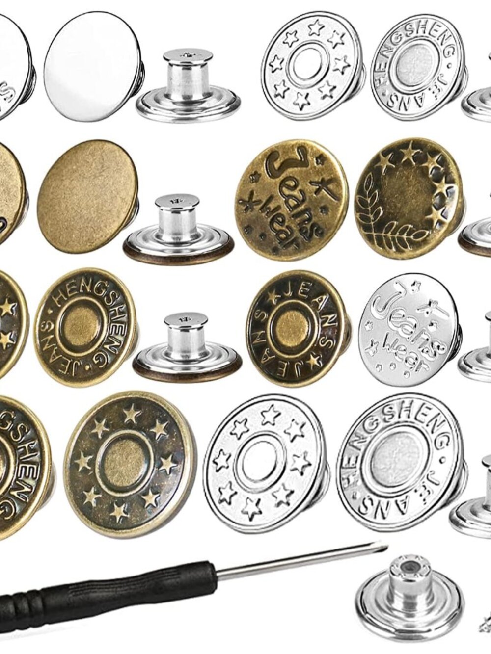 32 Sets Button Pins for Loose Jeans, 17mm and 20mm Jean Buttons Replacement
